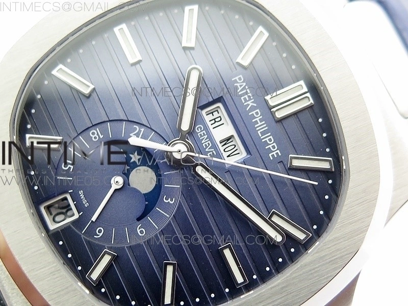 NAUTILUS 5726 SS GRF 1:1 BEST EDITION BLUE DIAL WORKING ANNUAL CALENDARON BLUE LEATHER STARP A.324 V2